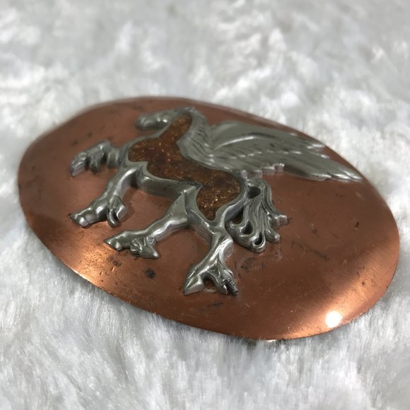 Vintage nickel silver bell belt buckle copper main image 7
